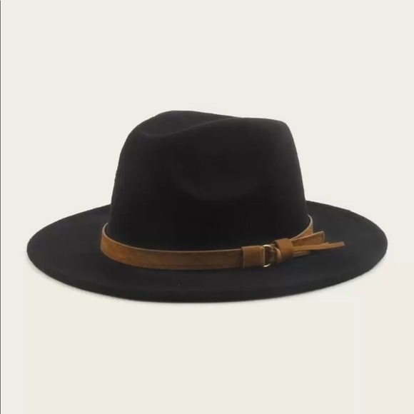 Black trilby hat brown belt boho 825075 - Picture 2 of 7